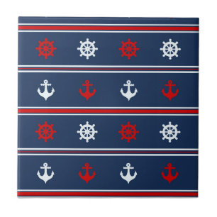 Carreau Motif nautique blanc et bleu rouge