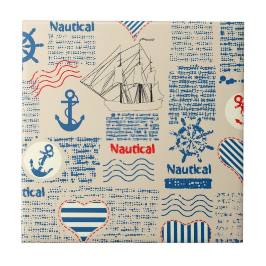 Carreau Motif nautique de journal (Devant)