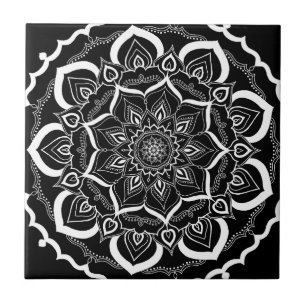 Carreau Motif noir chic de Bohème de mandala de Mehendi d