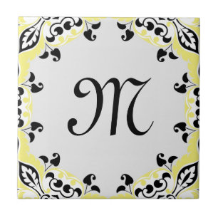 Carreau Motif noir et blanc jaune élégant avec le