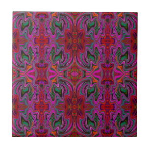 Carreau Motif ondulé magenta, rouge et vert trippy cool