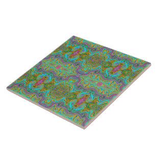 Carreau Motif ondulé tripant bleu aqua et orange