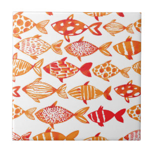 Carreau Motif orange lumineux de poissons d'aquarelle