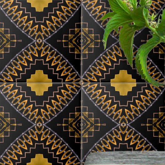 Carreau Motif oriental bohème marocain noir et or