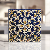 Carreau Motif orné bleu et or