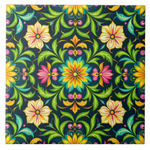 Carreau Motif ornemental floral aux couleurs vives
