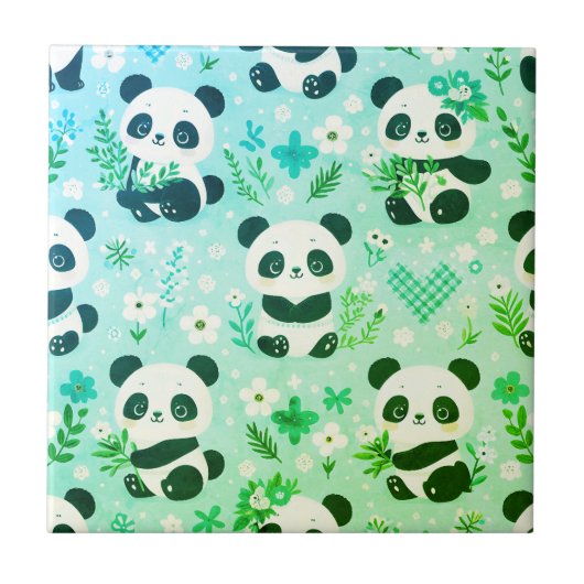 Carreau Motif Ours Panda Imprimé Vert (Devant)