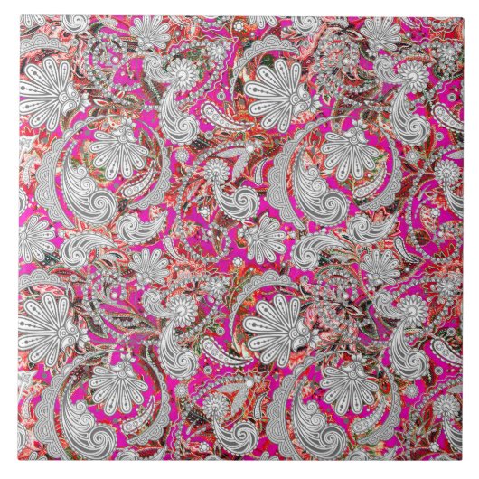 Carreau Motif paisley blanc rose (Devant)