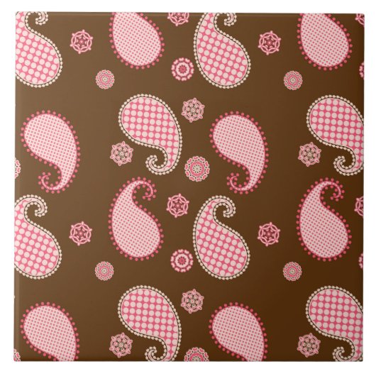 Carreau Motif Paisley, corail rose et chocolat (Devant)
