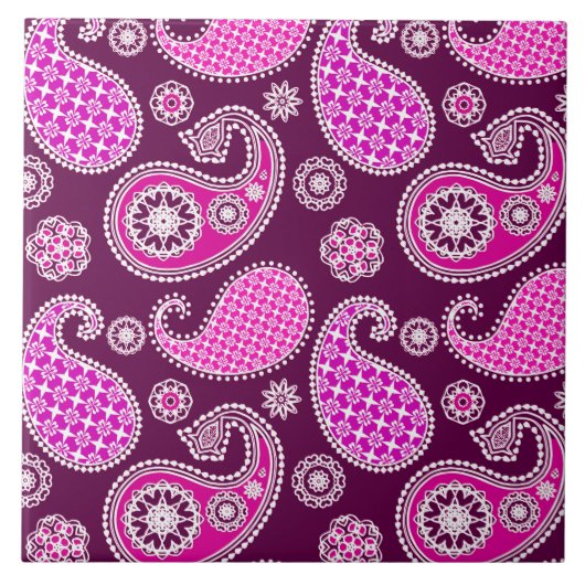 Carreau Motif Paisley, rose fuchsia, violet et blanc (Devant)