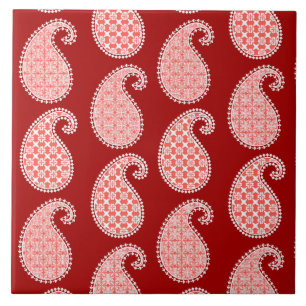 Carreau Motif Paisley, rouge profond et blanc