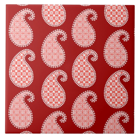 Carreau Motif Paisley, rouge profond et blanc (Devant)