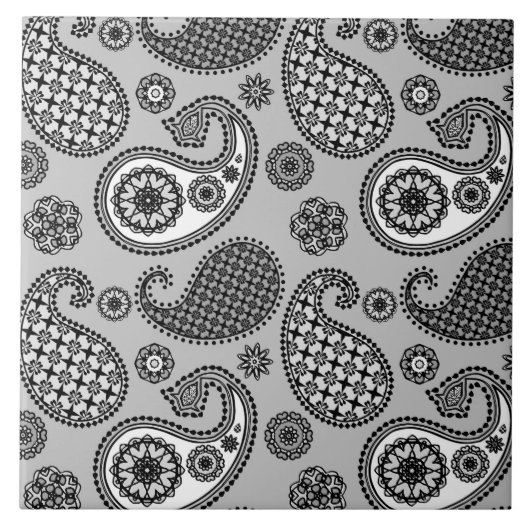 Carreau Motif Paisley, tons gris, noir et blanc (Devant)