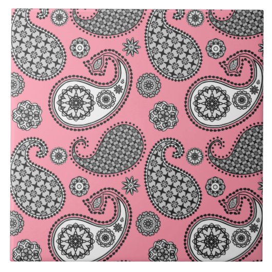 Carreau Motif Paisley, tons gris sur rose (Devant)