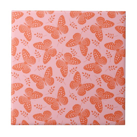 Carreau Motif papillon orange sur arrière - plan rose (Devant)