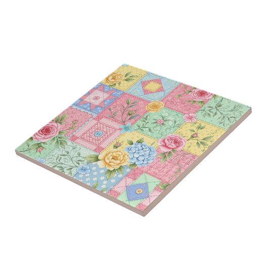 Carreau Motif Patchwork de Rose Romantique (Côté)