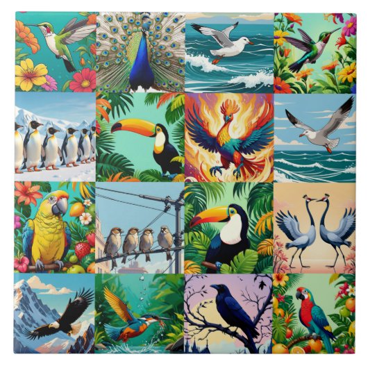 Carreau Motif patchwork d'oiseaux (Devant)