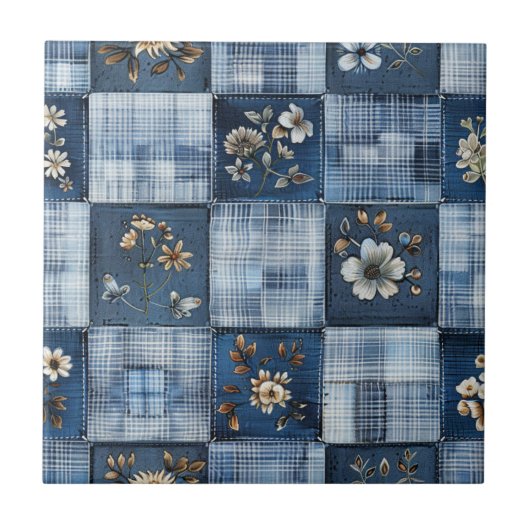 Carreau Motif patchwork floral | Denim bohème (Devant)