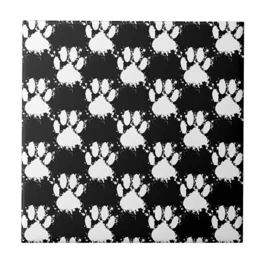 Carreau Motif Paw Chien Blanc Avec Paint Splatter (Devant)