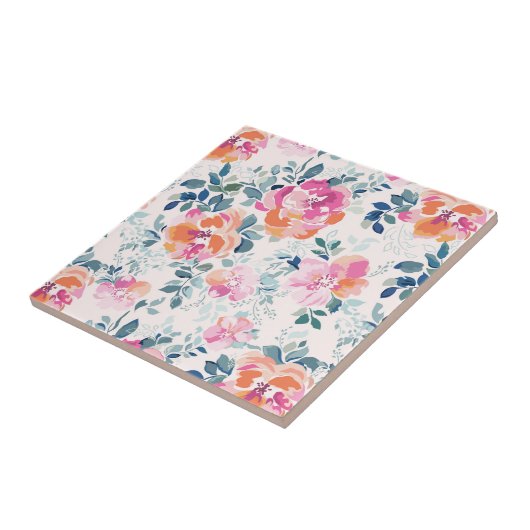 Carreau Motif peint de roses (Côté)