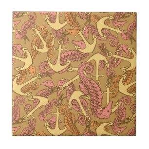 Carreau Motif peu précis d'hippocampe et d'Ancre