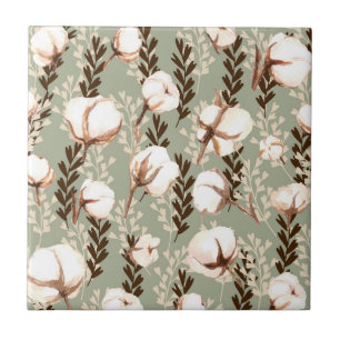 Carreau Motif Plante en coton vert