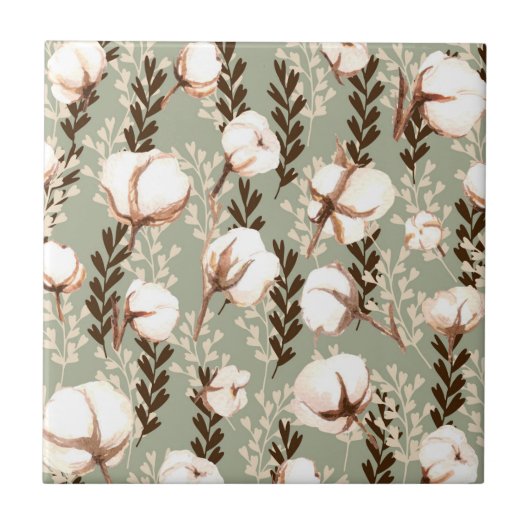 Carreau Motif Plante en coton vert (Devant)