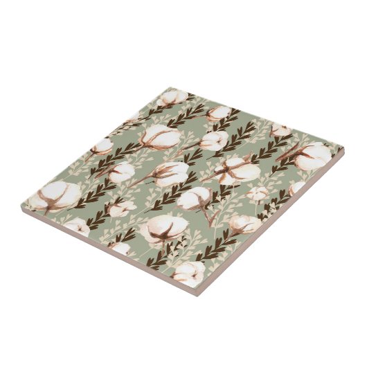 Carreau Motif Plante en coton vert (Côté)