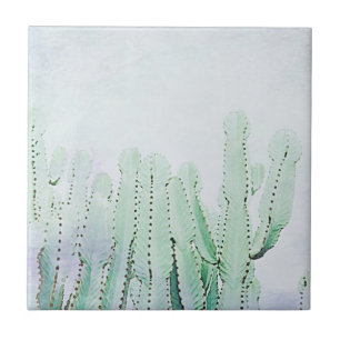 Carreau Motif Plante Stylisé Pale Green Cactus