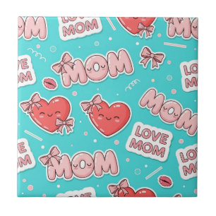 Carreau Motif Pop Art MOM Love en Turquoise