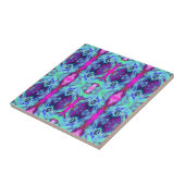 Carreau Motif psychédélique vert et bleu Hibiscus (Côté)