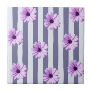 Carreau Motif rayé avec marguerites violettes