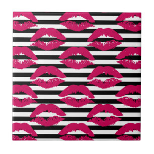 Carreau Motif rayé du baiser B&W de rouge à lèvres