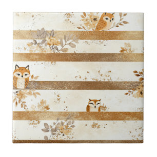Carreau Motif rayé Renard & Hibou Forêt dorée