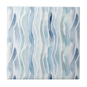 Carreau Motif rayure bleu et blanc à l'aquarelle moderne