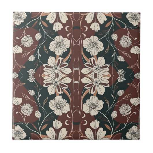 Carreau Motif reflets de fleurs d'Automne Noir (Devant)