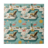 Carreau Motif Rétro Flamingo Piscine Été (2) (Devant)