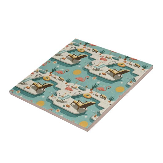 Carreau Motif Rétro Flamingo Piscine Été (2) (Côté)