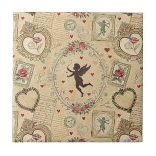 Carreau Motif romantique de Cupidon vintage