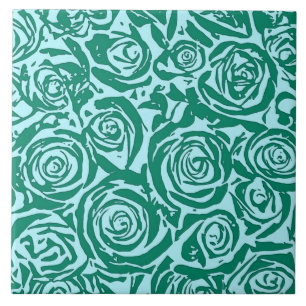 Carreau Motif Rose Abstrait moderne, Turquoise et Aqua