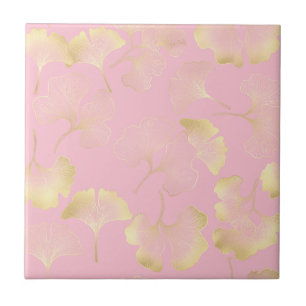 Carreau Motif Rose Art en Ligne Or Ginkgo Japonais