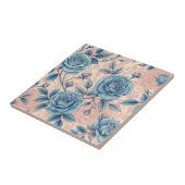 Carreau Motif Rose bleu rétro sur Arrière - plan rose doux (Côté)