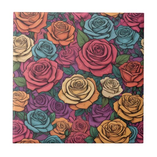 Carreau Motif rose coloré (Devant)