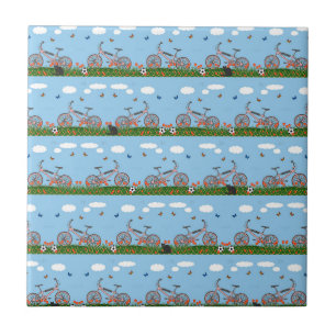 Carreau Motif rose de bicyclettes
