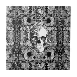 Carreau Motif rose fleuri de crâne