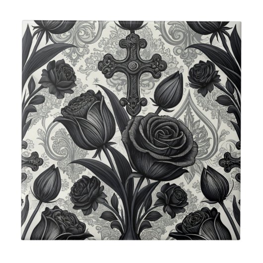 Carreau Motif Rose Gothique Foncé (2) (Devant)