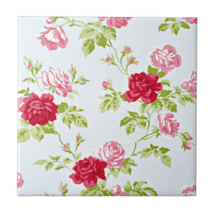 Carreau Motif rose sur Blue Vintage