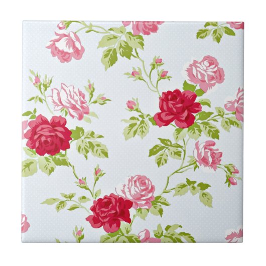 Carreau Motif rose sur Blue Vintage (Devant)