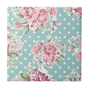Carreau motif rose vintage rétro rose, bleu avec blanc