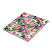 Carreau Motif Rose vintage rose et violet (Côté)